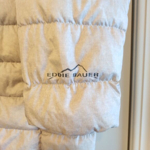 Eddie Bauer Womens Packable Down Winter Coat M Beige Hooded Puffer Parka - Picture 4 of 10